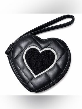 Luv Betsey Heart Wristlet 💕 Black Quilted Mini Zip Pouch NWT